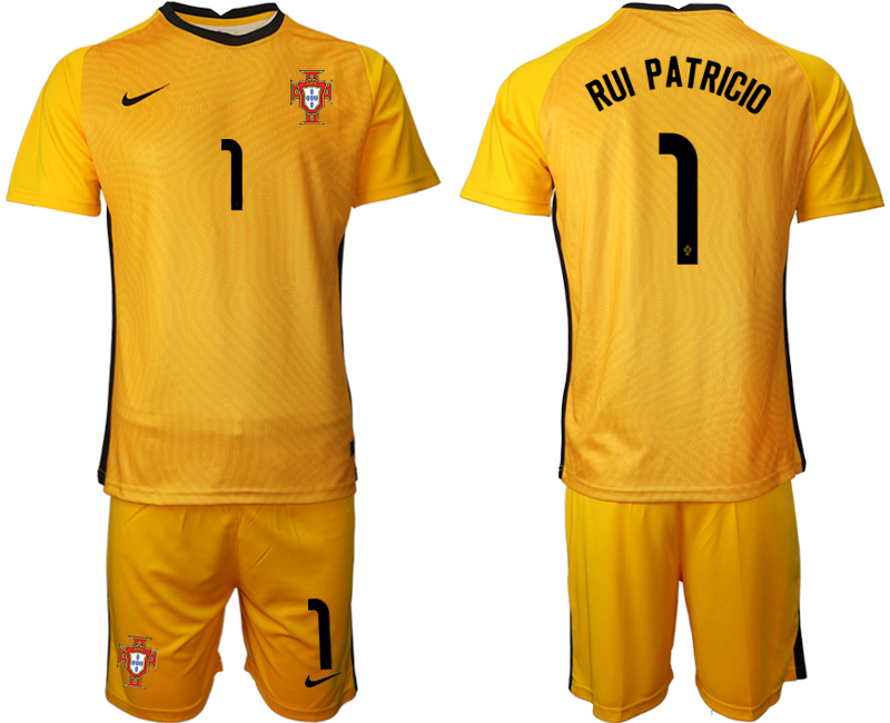 Men 2021 European Cup Portugal yellow goalkeeper #1 Soccer Jerseys